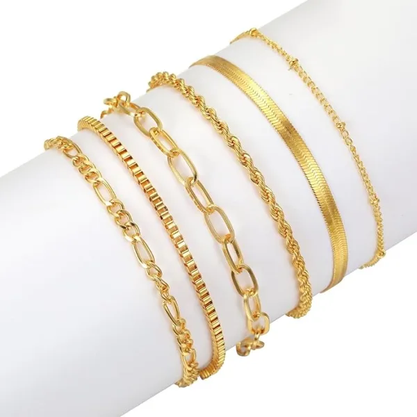 6-sets-14k-gold-plated-chain-bracelets