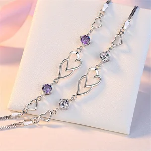 925-Sterling-Silver-Adjustable-Bracelet-White-Purple